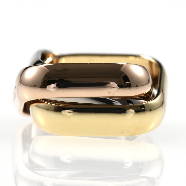 Cartier カルティエ トリニティ クッションリング LM スクエア K18 スリーカラー SIZE:48 Au750 3連リング 指輪 - 画像 (5)
