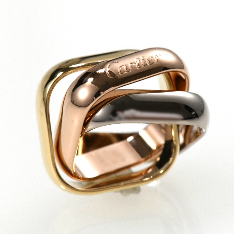 Cartier カルティエ トリニティ クッションリング LM スクエア K18 スリーカラー SIZE:48 Au750 3連リング 指輪 - 画像 (3)